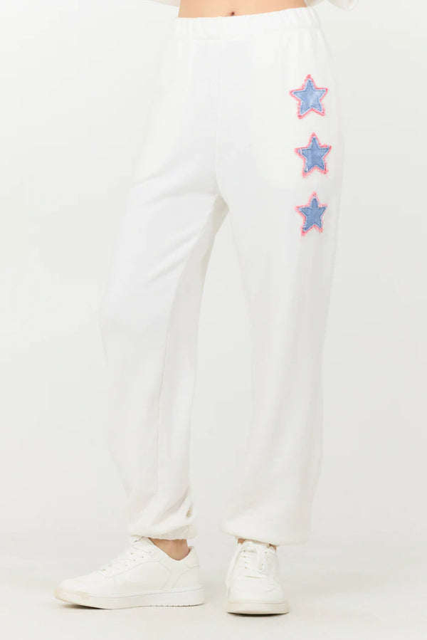 VINTAGE HAVANA STAR APPLIQUE FRENCH TERRY JOGGERS - WHITE