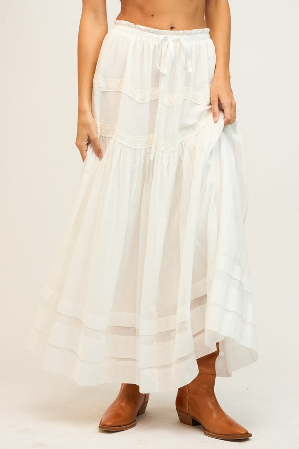 HIGH WAISTED TIERED MAXI SKIRT - WHITE