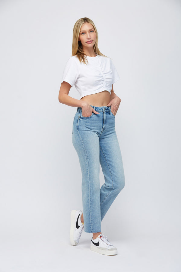 TRACEY HI RISE CROPPED STRAIGHT JEANS - MEDIUM LIGHT