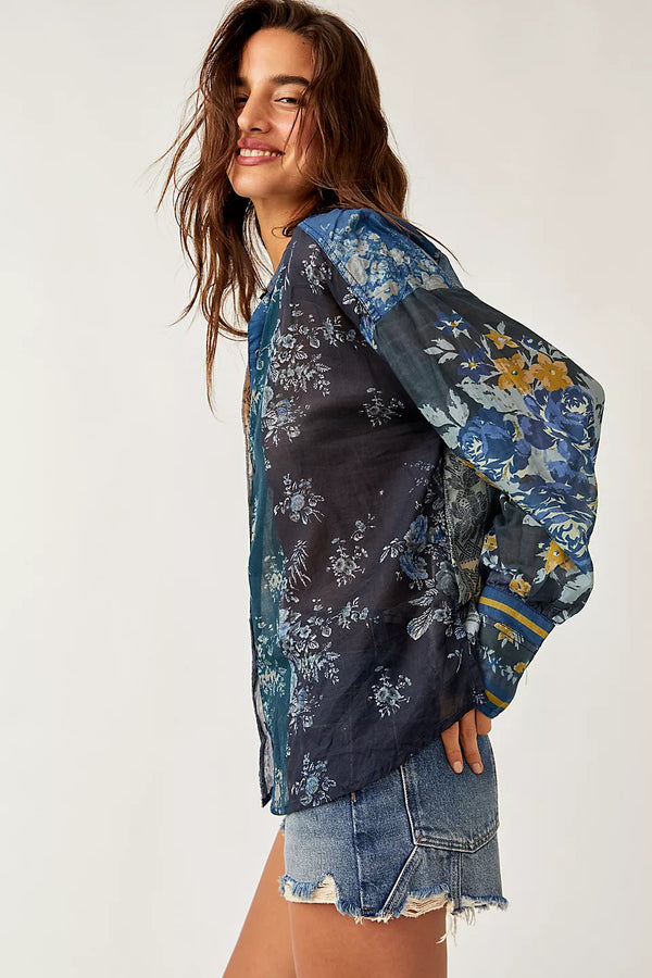 FREE PEOPLE FLOWER PATCH TOP - INDIGO COMBO