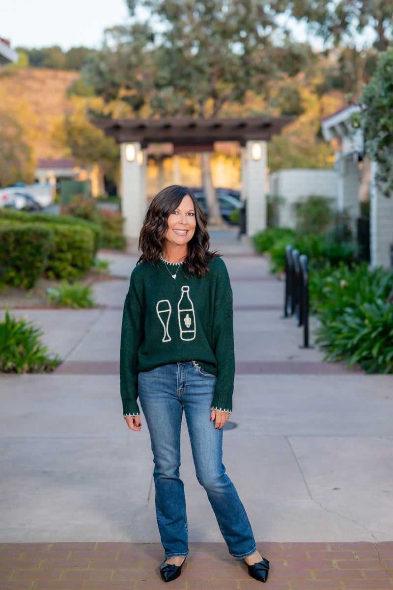 WINE AND DINE SWEATER - HUNTER GREEN