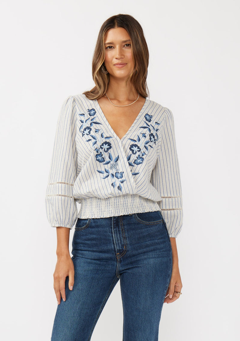 BRISA FLORAL STRIPED TOP - NAVY/NATURAL