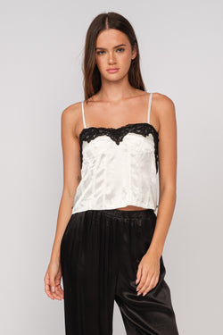 SATIN WIDE LACE CAMI TOP - IVORY