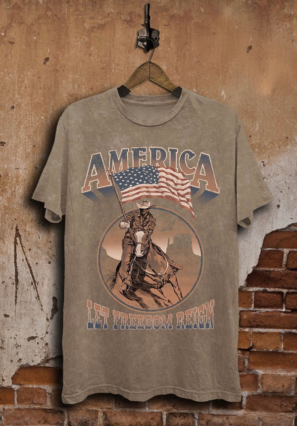 AMERICA LET FREEDOM REIGN GRAPHIC TEE - MOCHA MINERAL