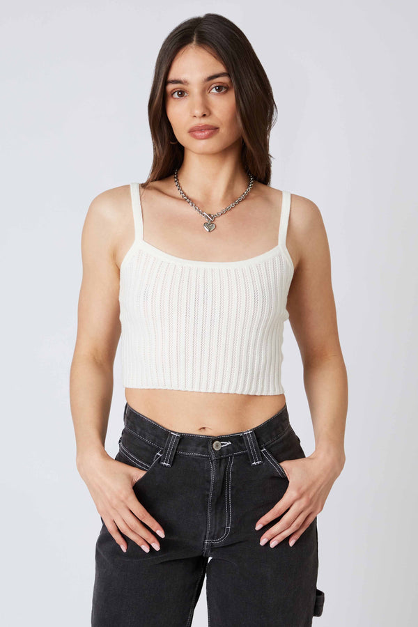 CROPPED RIBBED TANK TOP - IVORY