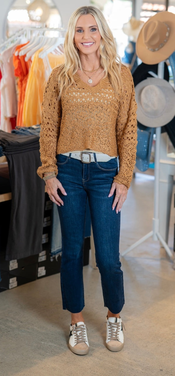 OPEN KNIT SWEATER - CAMEL