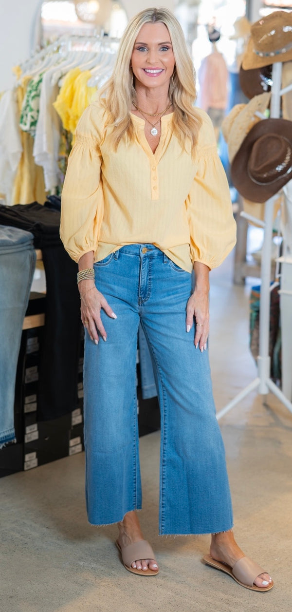 SUNDROP HENLEY BLOUSE - YELLOW