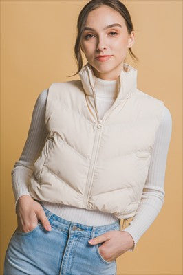 CROPPED PUFFER VEST - IVORY