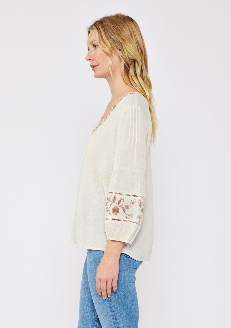 SAMMIE EMBROIDERED BLOUSE - NATURAL/BROWN