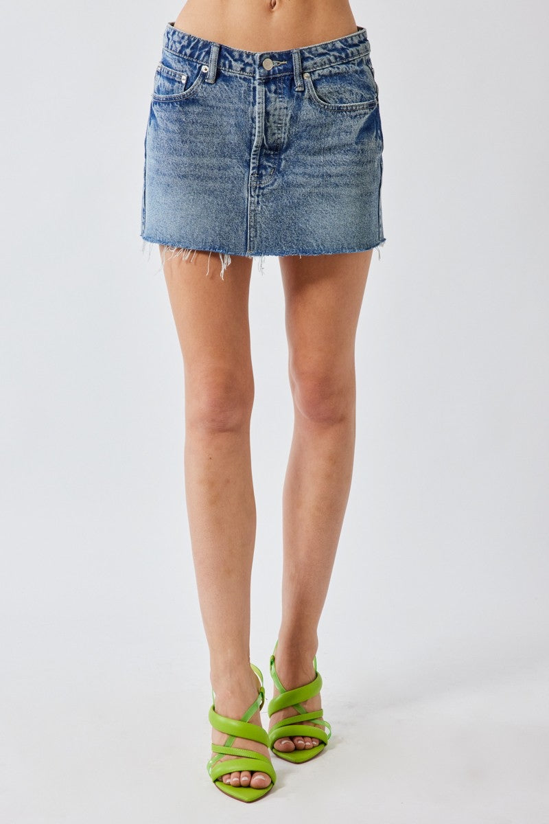 MICRO MINI DENIM SKIRT - MED DENIM