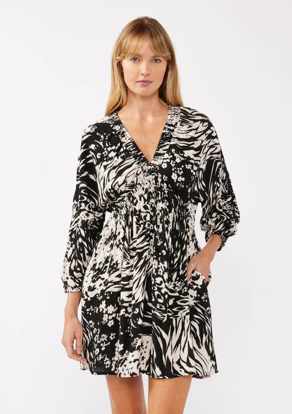 MIDNIGHT OASIS MINI DRESS - BLACK/BLUSH