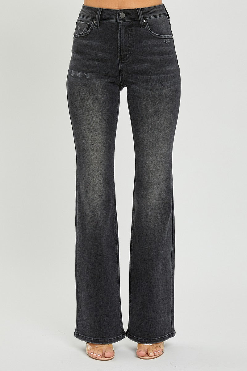 MID RISE SKINNY BOOTCUT JEANS - BLACK