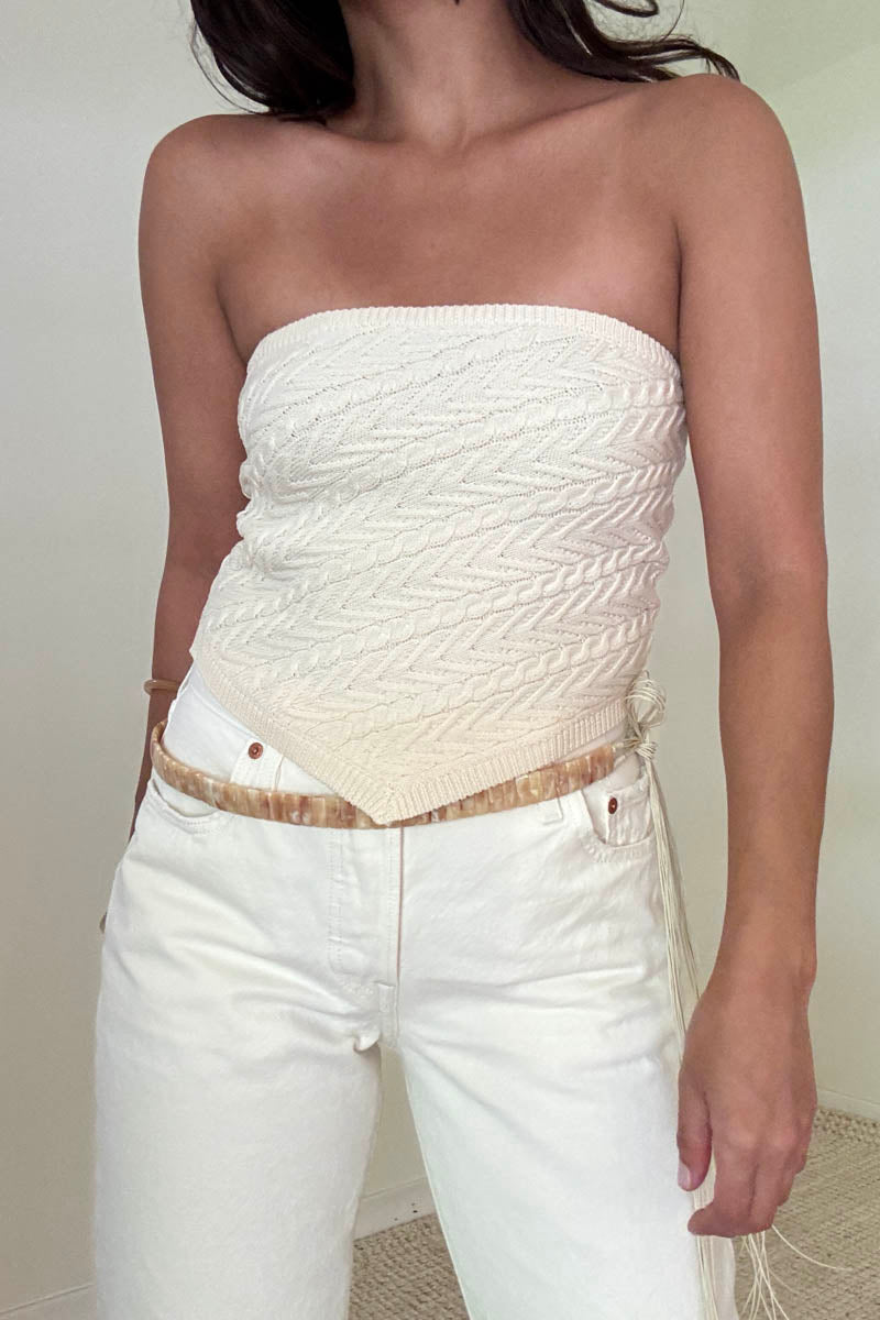 CABLE KNIT SWEATER TUBE TOP - CREAM