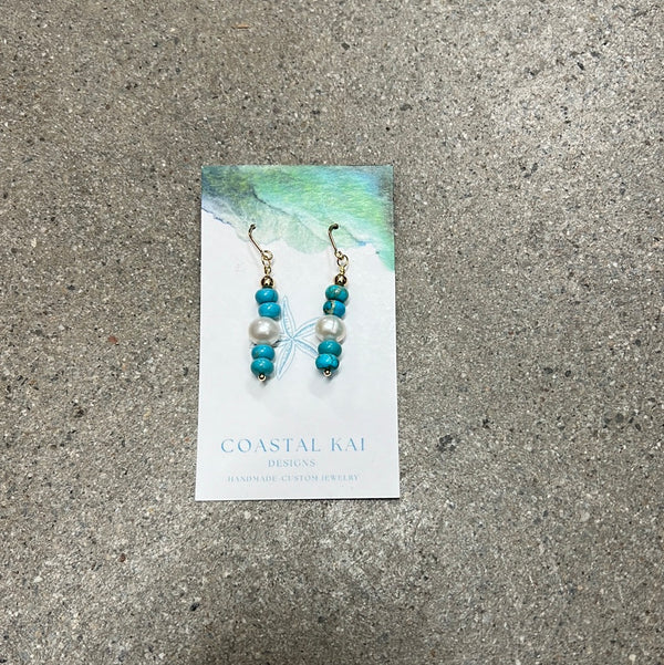 TURQUOISE &  PEARL EARRINGS - TURQUOISE