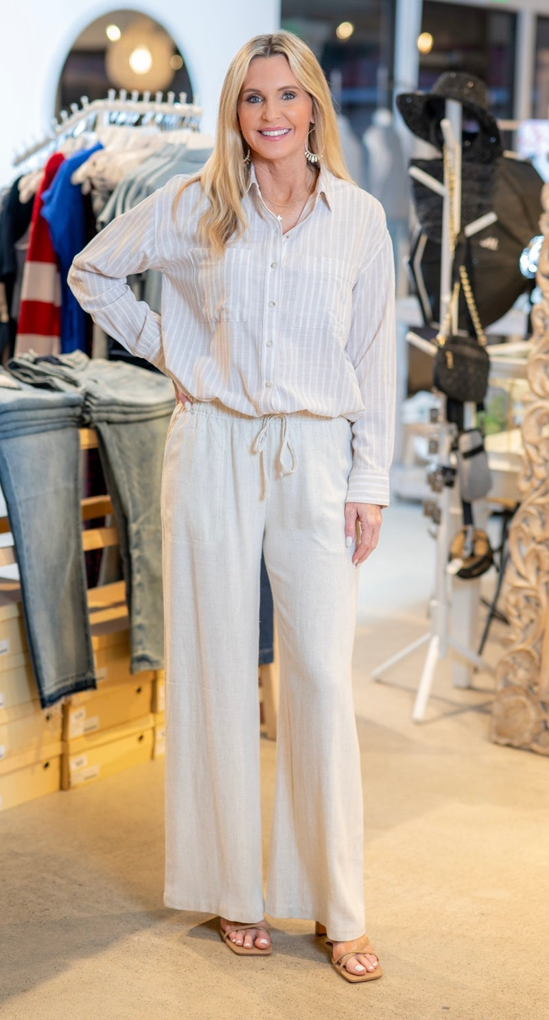 WIDE LEG LINEN PANTS - NATURAL