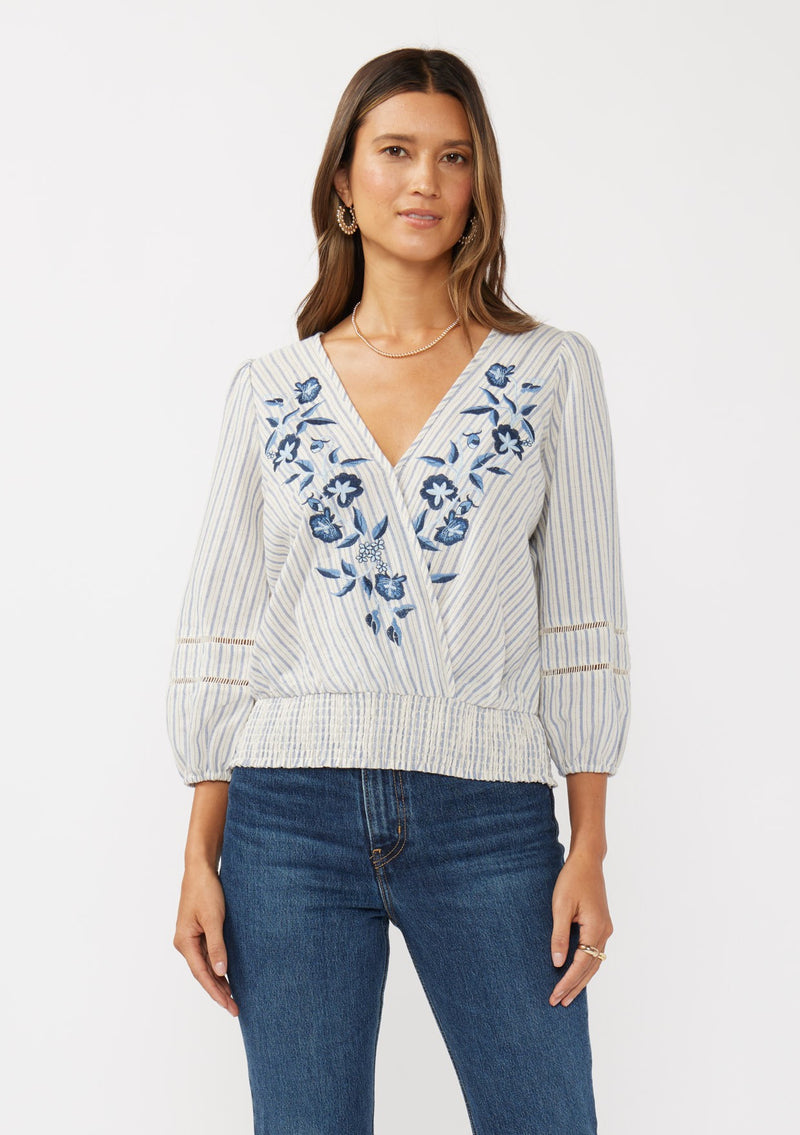 BRISA FLORAL STRIPED TOP - NAVY/NATURAL