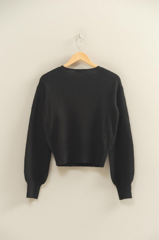 SURPLICE V-NECK SWEATER - BLACK