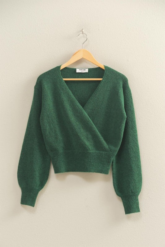 SURPLICE V-NECK SWEATER - DARK GREEN