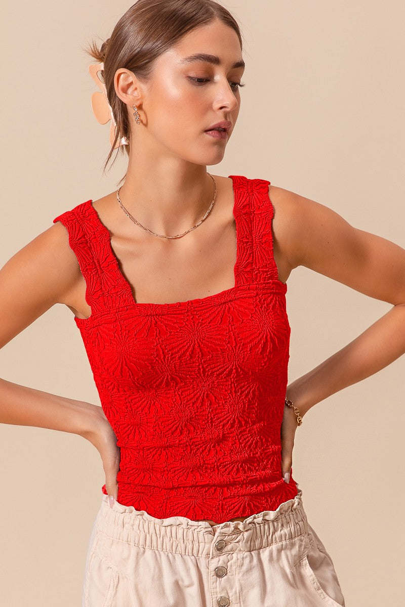 FLORAL JACQUARD TANK TOP - RED