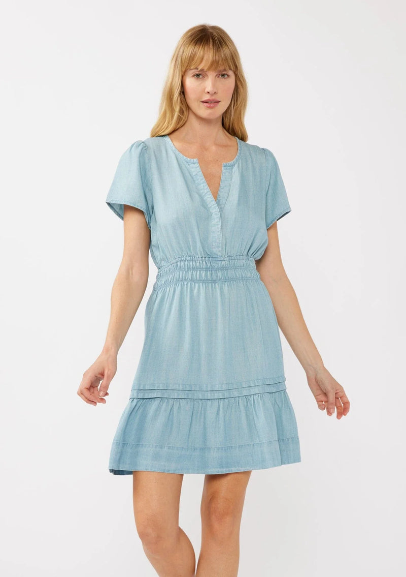 OCEAN MIST TENCEL MINI DRESS - LIGHT WASH