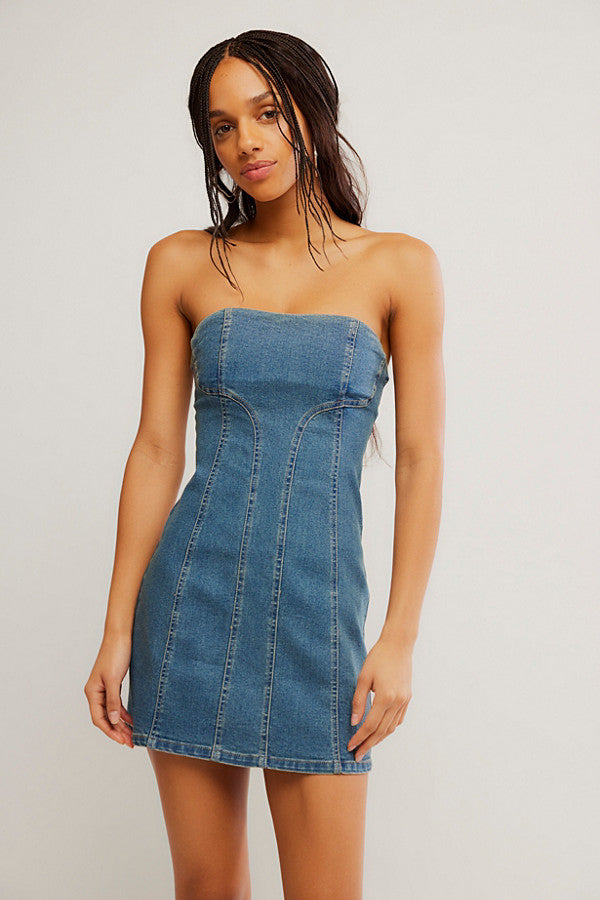 FREE PEOPLE ALEXA DENIM MINI DRESS