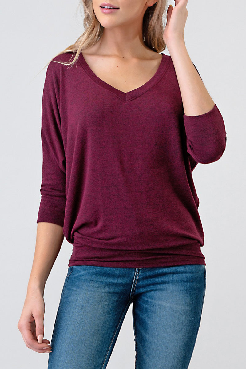 V-NECK DOLMAN SLEEVE SWEATER - APPLE WINE