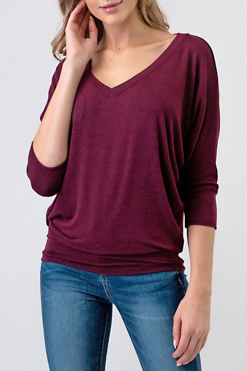 V-NECK DOLMAN SLEEVE SWEATER - APPLE WINE