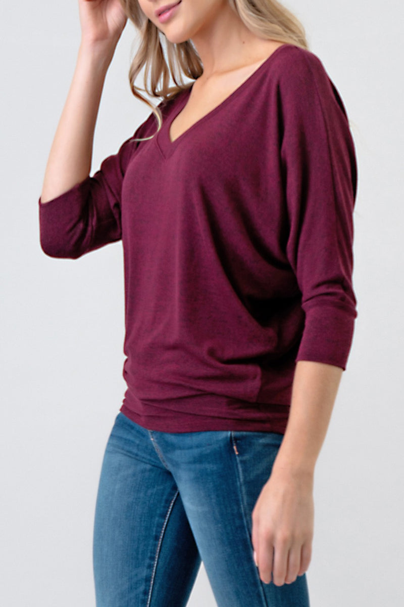 V-NECK DOLMAN SLEEVE SWEATER - APPLE WINE