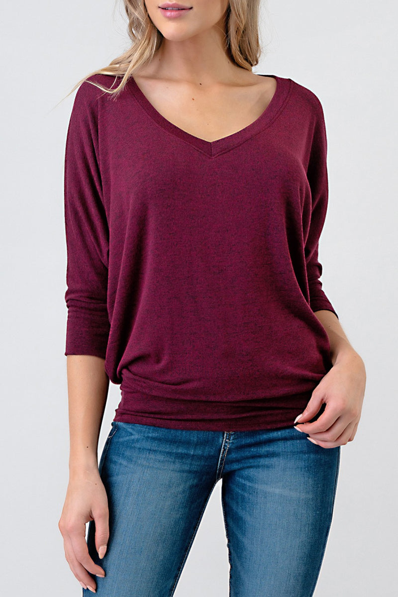 V-NECK DOLMAN SLEEVE SWEATER - APPLE WINE