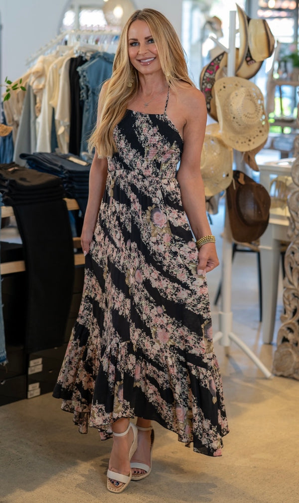 FREE PEOPLE HEAT WAVE PRINTED MAXI - DARK GREY