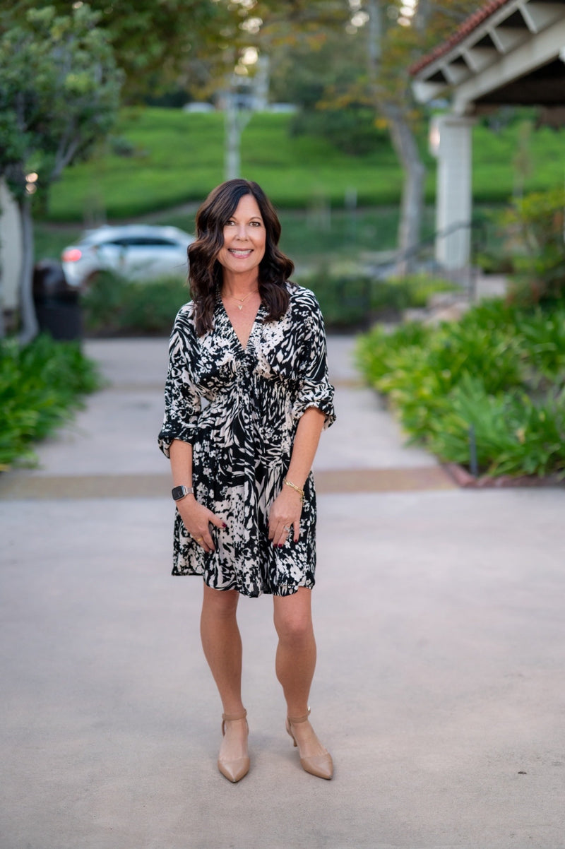 MIDNIGHT OASIS MINI DRESS - BLACK/BLUSH