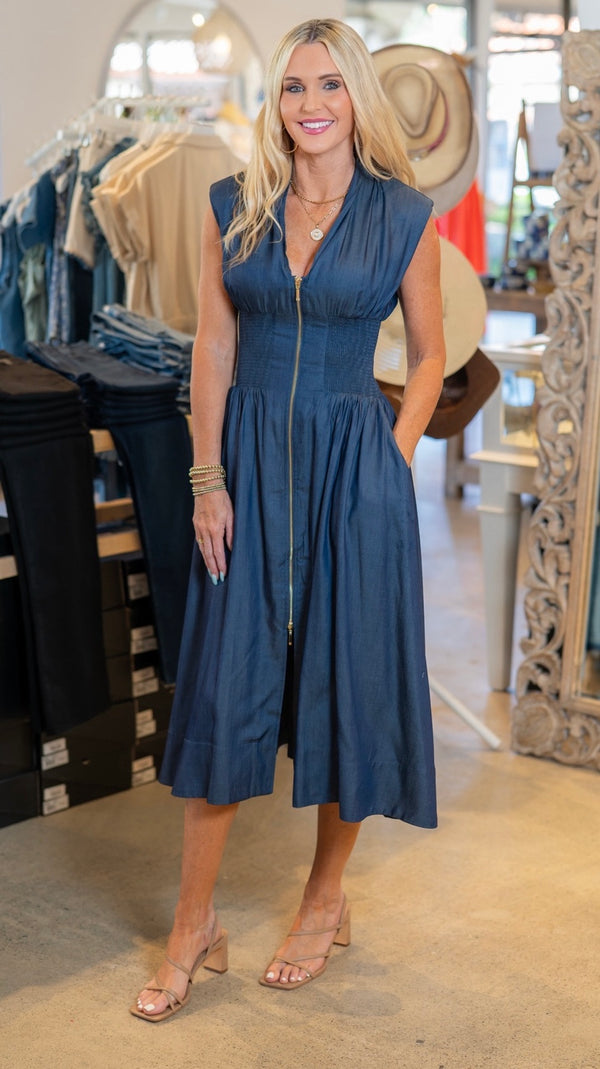 RESET BY JANE VIKI ZIP-UP DRESS - DARK INDIGO