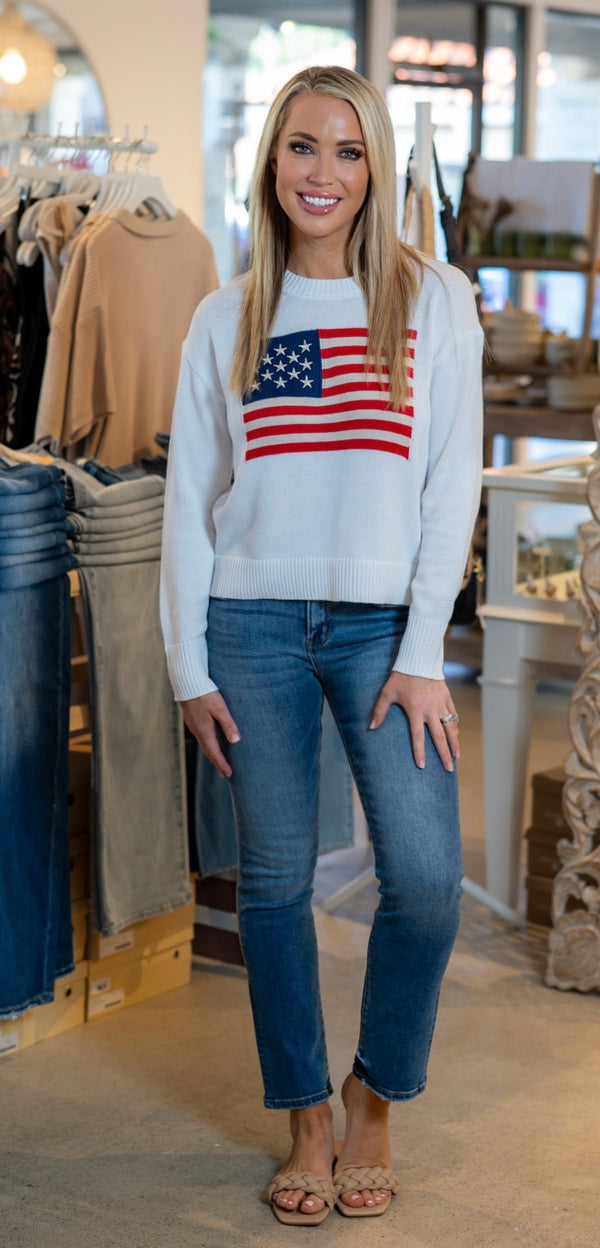 EMBROIDERED STARS FLAG SWEATER - IVORY