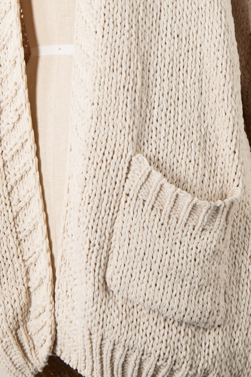 CHUNKY CHENILLE KNIT CARDIGAN - BEIGE
