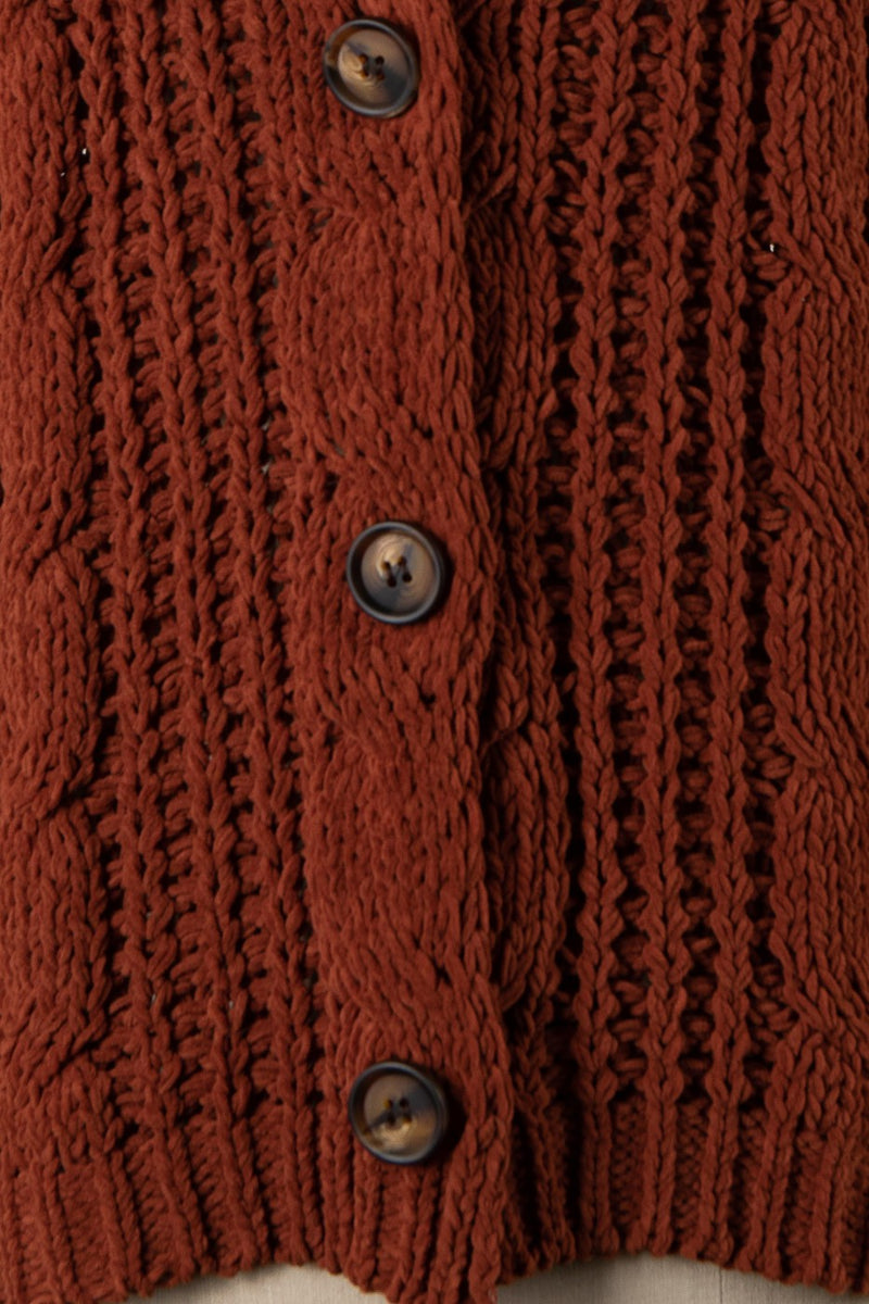 CHENILLE CABLE KNIT CARDIGAN - SEDONA