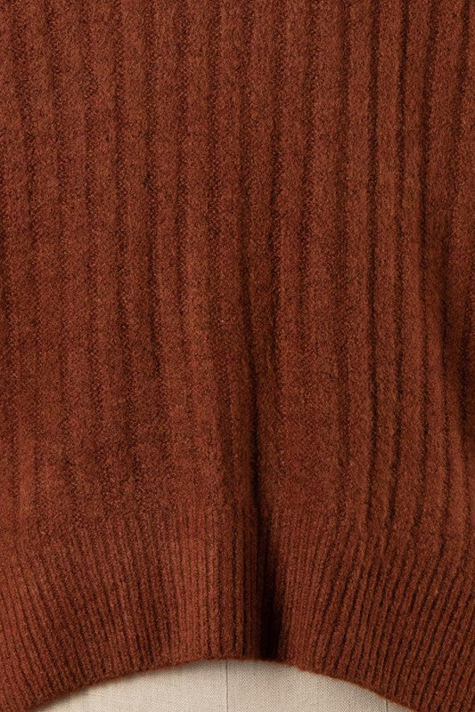 SOFT RIBBED KNIT SWEATER - RED BEAN