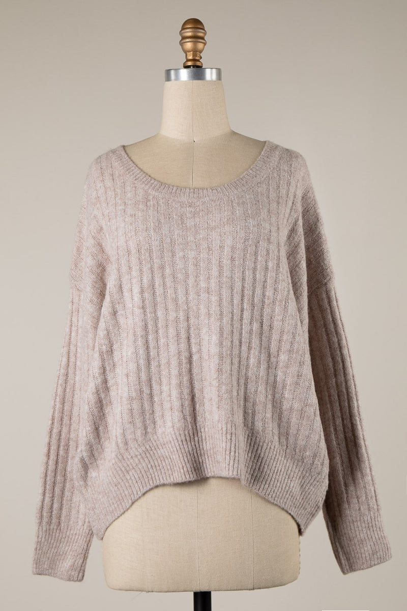 SOFT RIBBED KNIT SWEATER - MAUVE