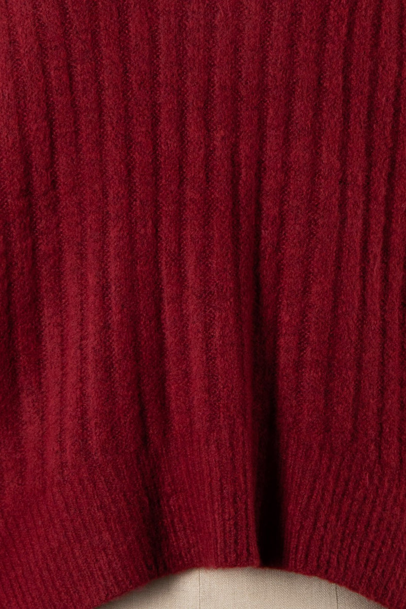 SOFT RIBBED KNIT SWEATER - DARK RED