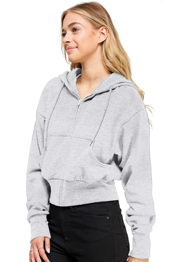 FLEECE OVERSIZED CROPPED HOODIE - ICE GREY