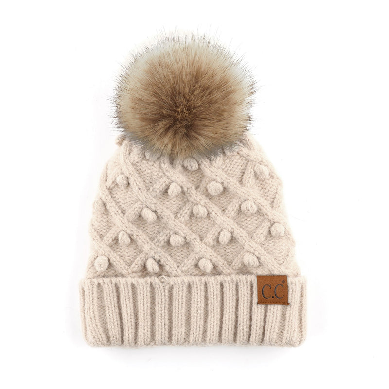 CRAFTED POM DETAIL BEANIE - BEIGE