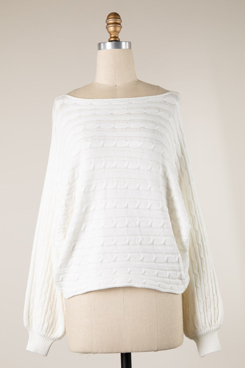 BOATNECK BUBBLE SLEEVE SWEATER - IVORY