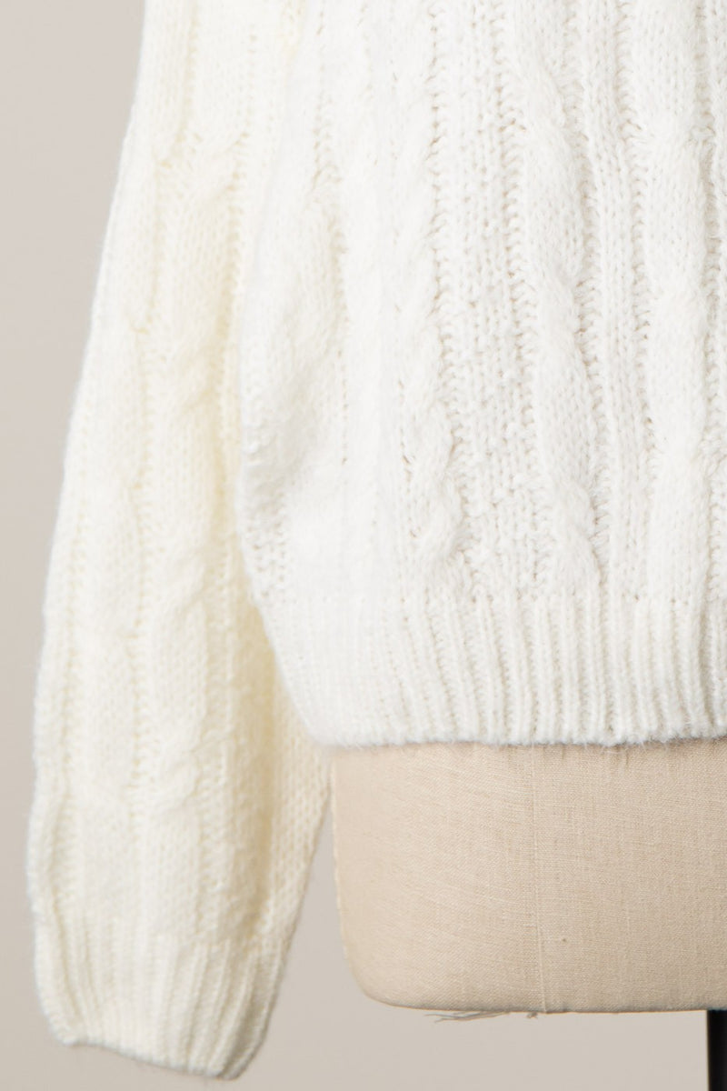 BOAT NECK CABLE KNIT SWEATER  - IVORY