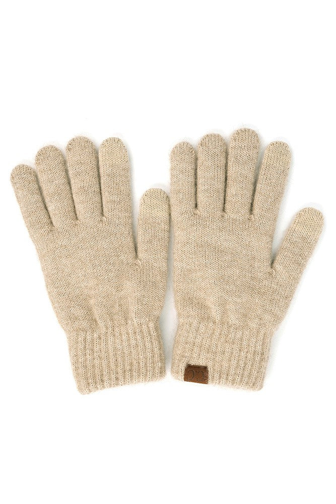 KNIT PLAIN GLOVES - HEATHER BEIGE