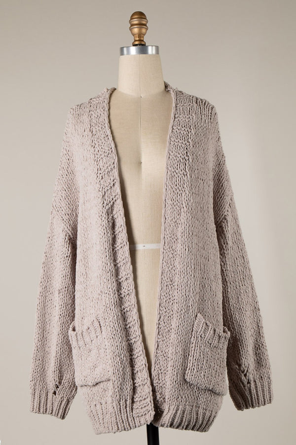 CHUNKY CHENILLE KNIT CARDIGAN - NUDE