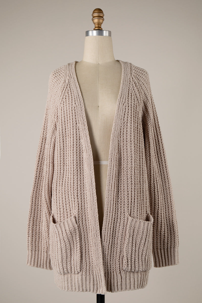 CABLE KNIT CHENILLE CARDIGAN - NUDE