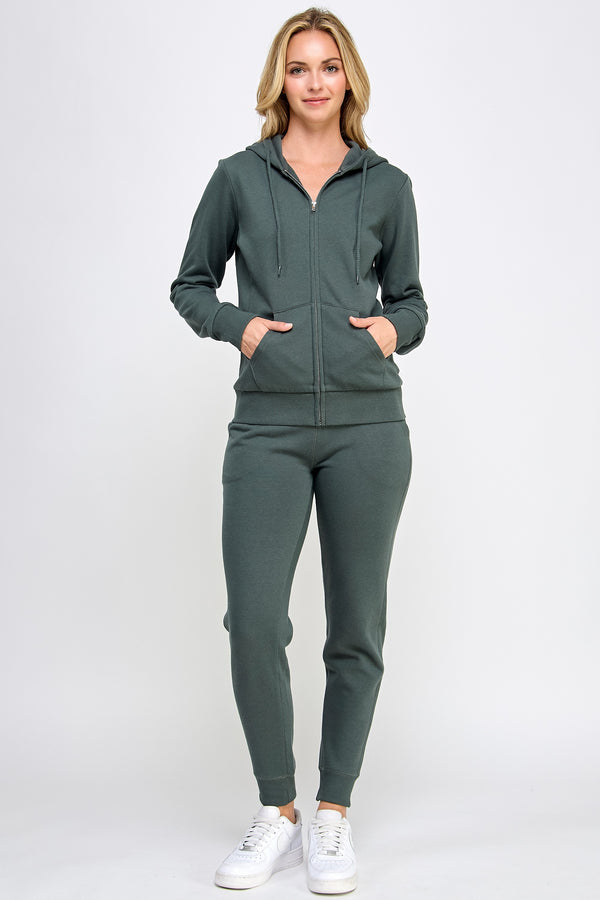 FLEECE ZIP UP HOODIE - CHIC GREEN