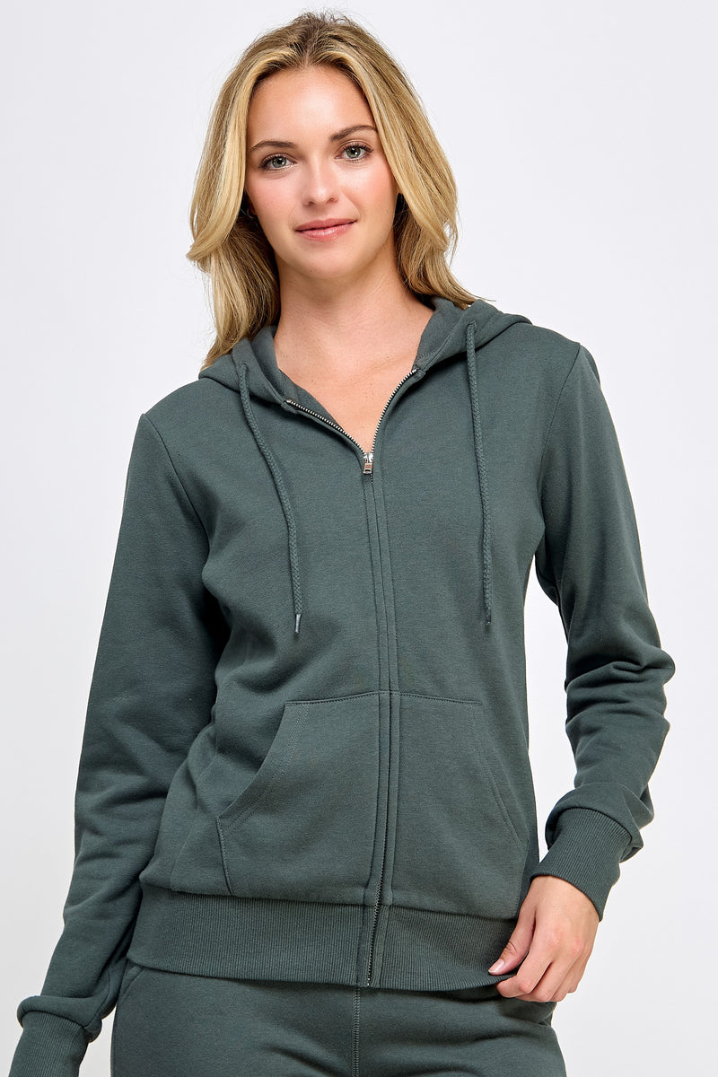 FLEECE ZIP UP HOODIE - CHIC GREEN