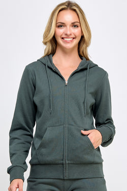 FLEECE ZIP UP HOODIE - CHIC GREEN