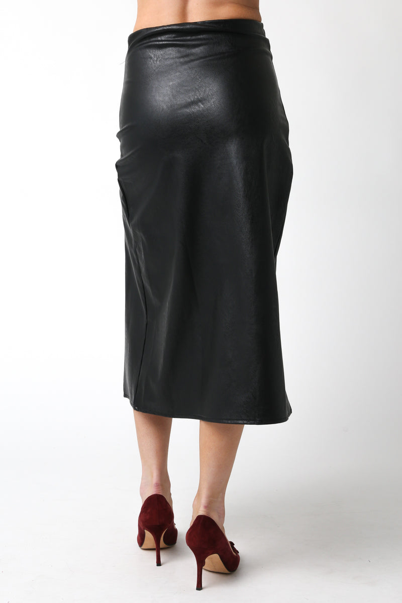 BECCA FAUX LEATHER MIDI SKIRT - BLACK