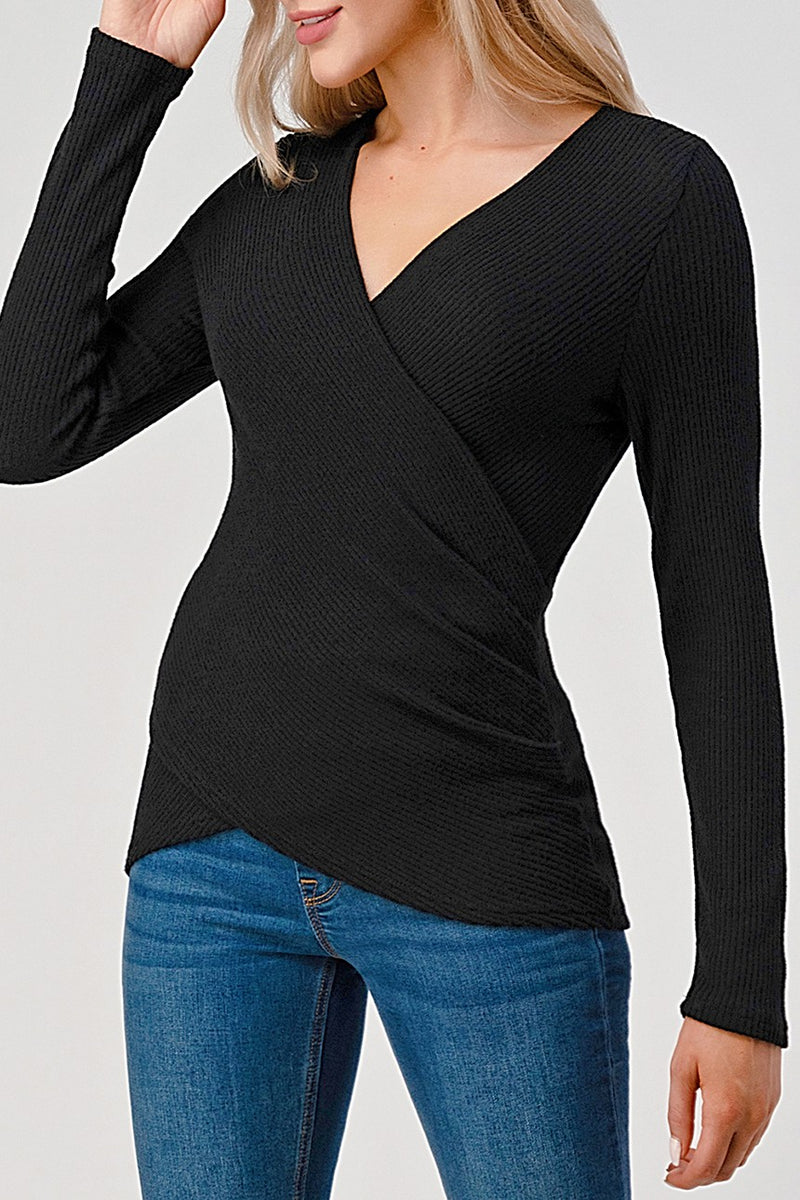 SURPLICE  SWEATER TOP - BLACK